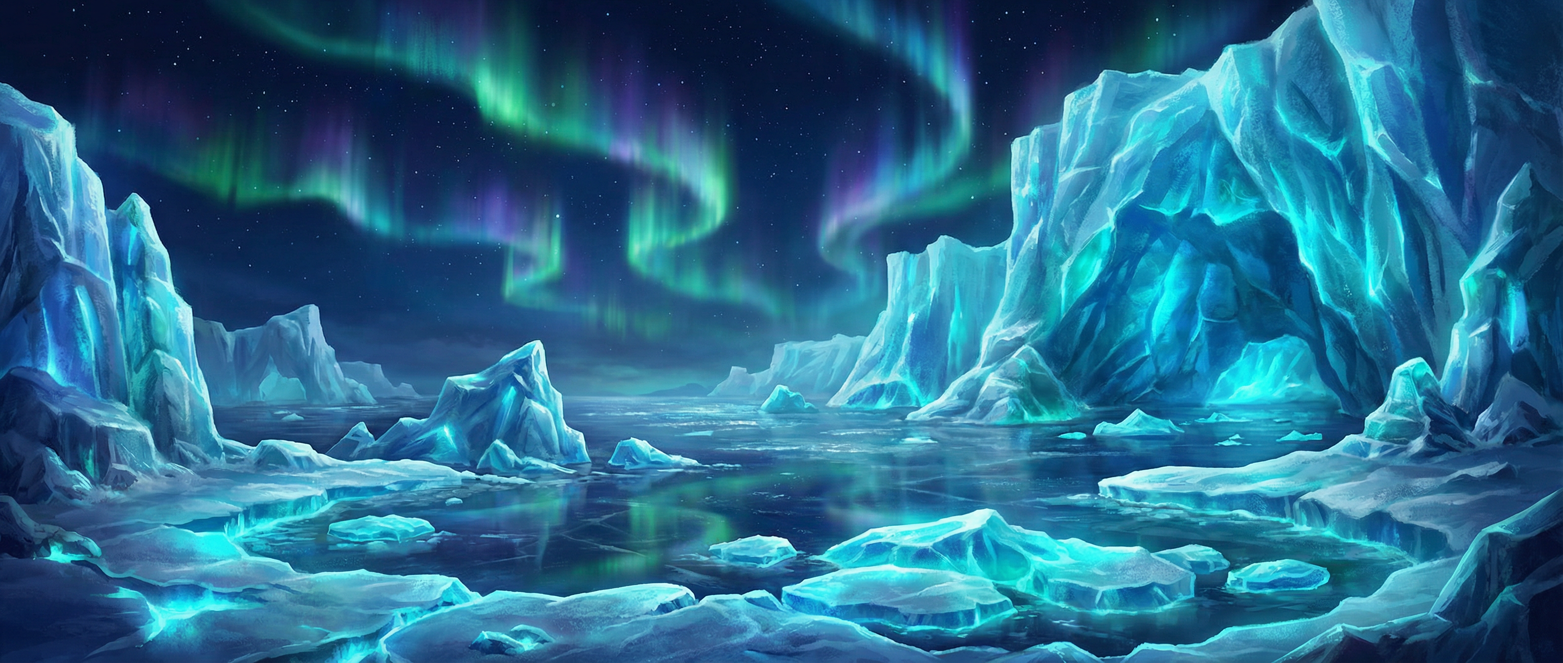 pp电子试玩 冰川裂隙极地背景 - 极光与冰川交汇的壮丽景象